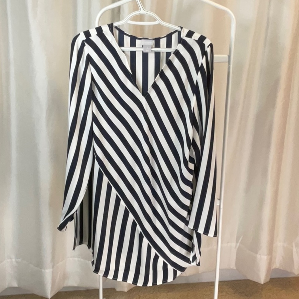 Chicos Navy White Striped Tunic - Size 3 (16/18)